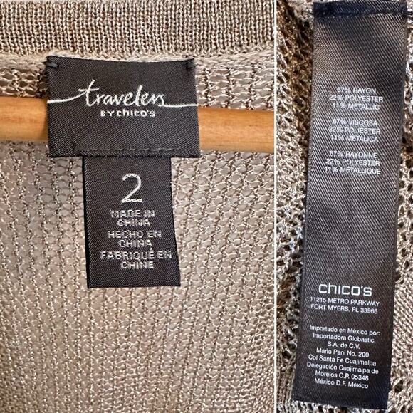 Chico’s Traveler’s Gold Metallic Open Knit Vest Topper size 2/ Large - Picture 4 of 4